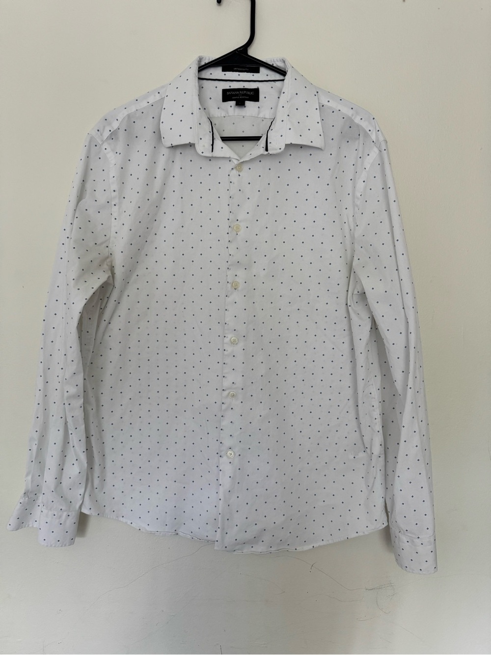 Banana Republic White Micro-Print Long-Sleeve Shirt